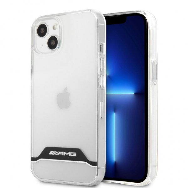 AMG iPhone 13 -kuori, elektroplatoitu, vaakasuorat raidat, valkoinen läpinäkyvä