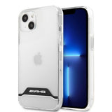 AMG iPhone 13 Mini -suojakuori, galvanoitu, vaakaraidallinen, valkoinen/läpinäkyvä