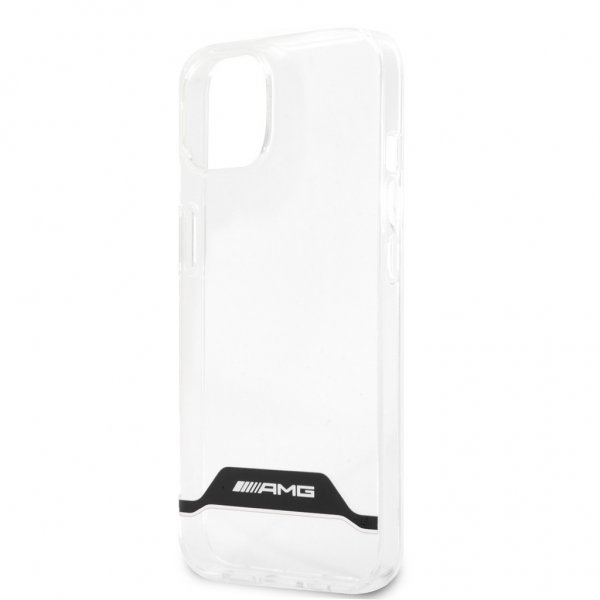 AMG iPhone 13 Mini -suojakuori, galvanoitu, vaakaraidallinen, valkoinen/läpinäkyvä