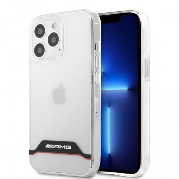 AMG iPhone 13 Pro Max -kuori, galvanoitu, vaakaraidoitettu, punainen, läpinäkyvä