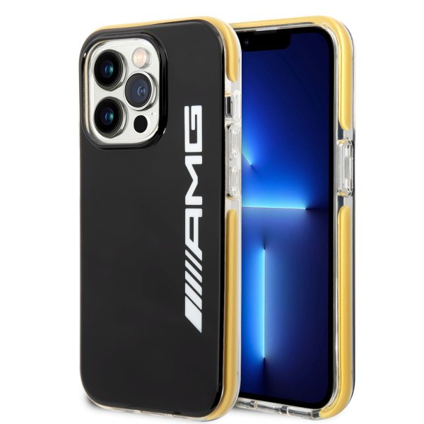 AMG iPhone 14 Pro Max -kuori logolla, musta-keltainen