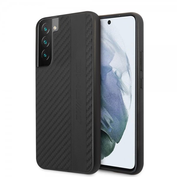 AMG Samsung Galaxy S22 Plus Kuori Nahkainen Raita Hiilikuitu Musta