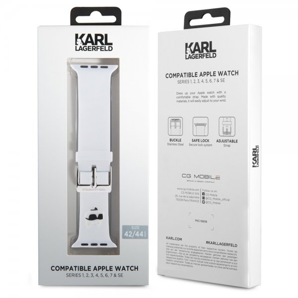 Karl Lagerfeld Apple Watch 44/45/46mm/Apple Watch Ultra ranneke kumi NFT Choupette valkoinen