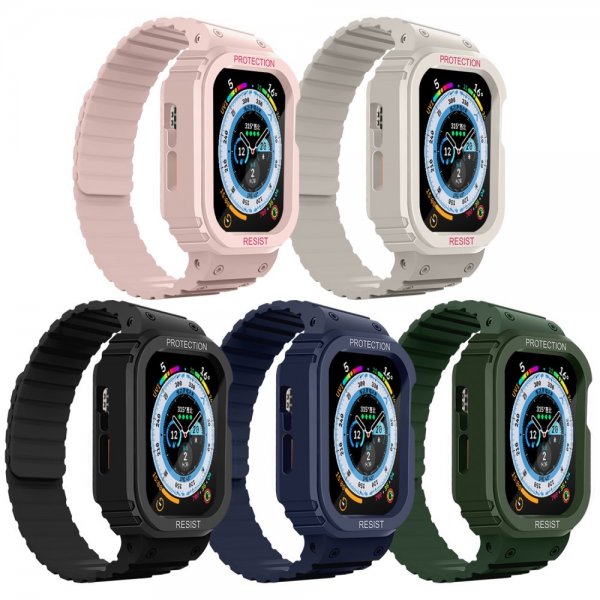 Apple Watch 44/45mm Ranneke Kuorella Silikoni Magneettisuljin Vaaleanpunainen