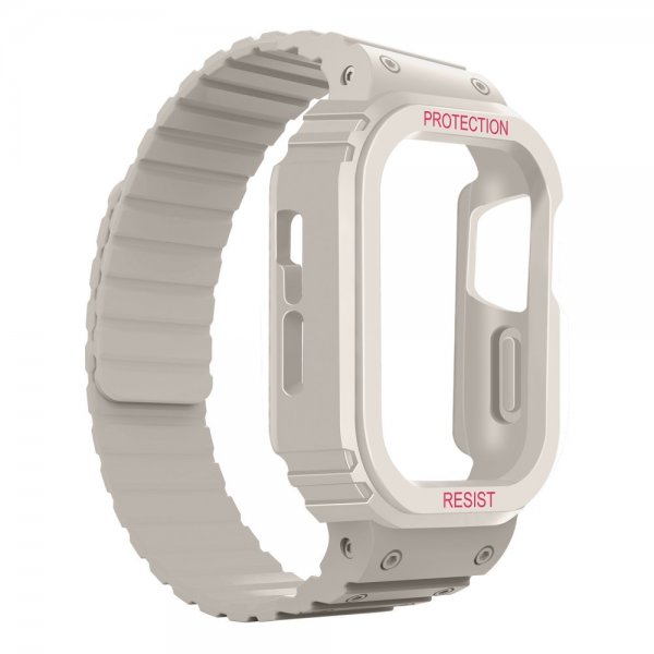 Apple Watch 44/45mm Ranneke Kuorella Silikoni Magneettisuljin Valkoinen