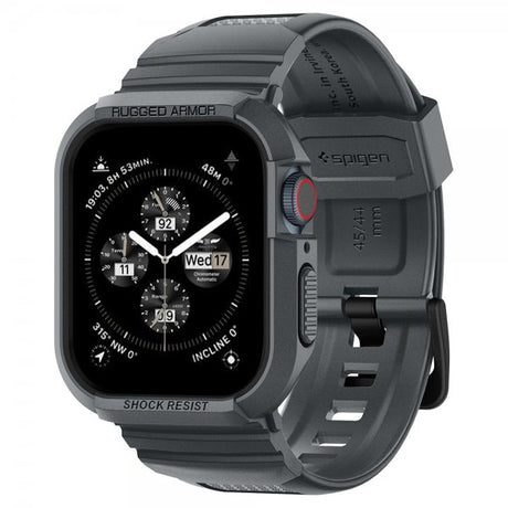 Spigen Apple Watch 44/45 mm ranneke ja suojakuori Rugged Armor Pro, tummanharmaa