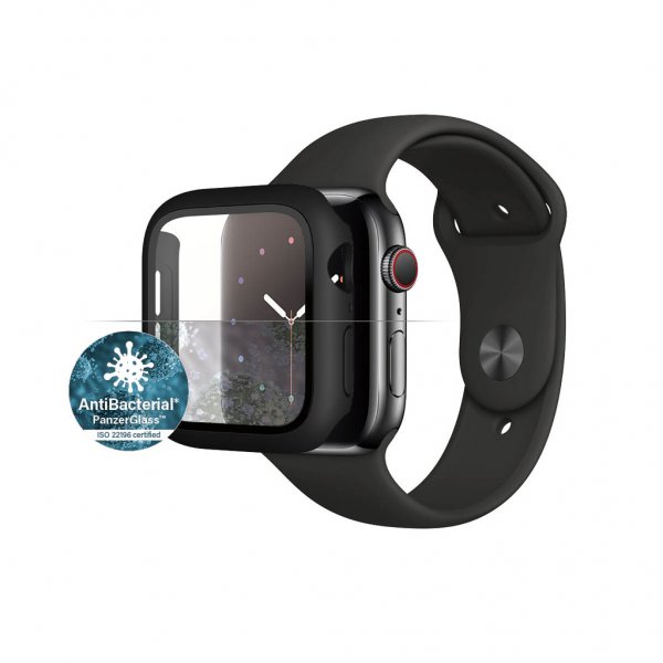 PanzerGlass Apple Watch 44mm (Series 4/5/6/SE) kuori ja näytönsuoja, koko kehon suojaus, musta