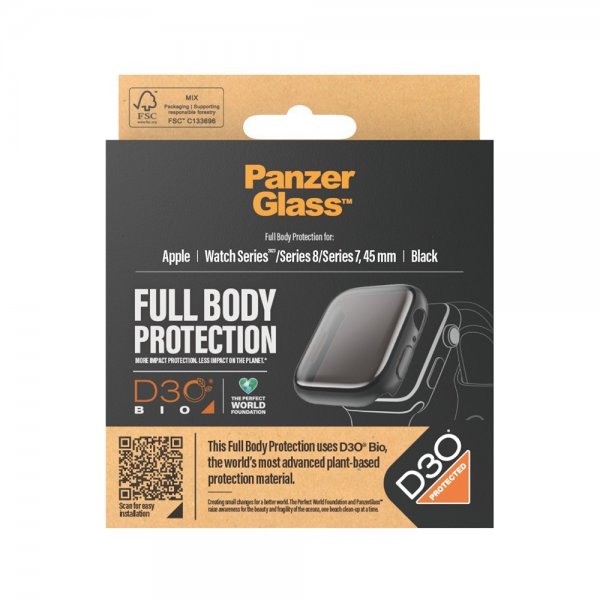 PanzerGlass Apple Watch 45mm Kuori näytönsuojalla Full Body Protector D3O Musta