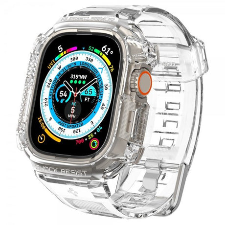 Spigen Apple Watch Ultra 49mm ranneke ja suojakotelo Rugged Armor Pro Crystal Clear