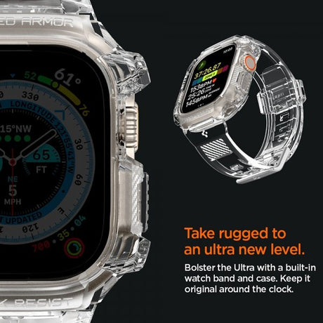 Spigen Apple Watch Ultra 49mm ranneke ja suojakotelo Rugged Armor Pro Crystal Clear