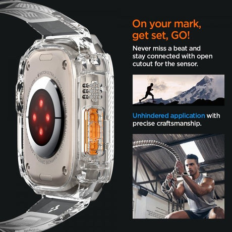 Spigen Apple Watch Ultra 49mm ranneke ja suojakotelo Rugged Armor Pro Crystal Clear
