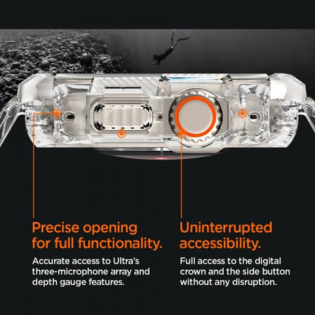 Spigen Apple Watch Ultra 49mm ranneke ja suojakotelo Rugged Armor Pro Crystal Clear