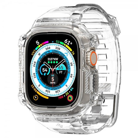 Spigen Apple Watch Ultra 49mm ranneke ja suojakotelo Rugged Armor Pro Crystal Clear
