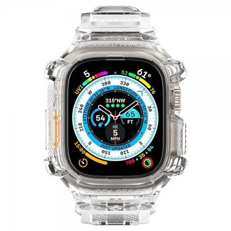 Spigen Apple Watch Ultra 49mm ranneke ja suojakotelo Rugged Armor Pro Crystal Clear