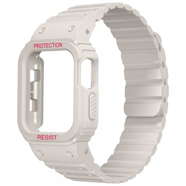 Apple Watch Ultra 49mm Ranneke kuorella Silikoni Magneettikiinnitys Valkoinen