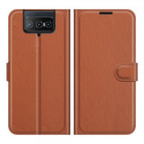 Asus Zenfone 8 Flip Litsi-kuvioinen suojakotelo, ruskea