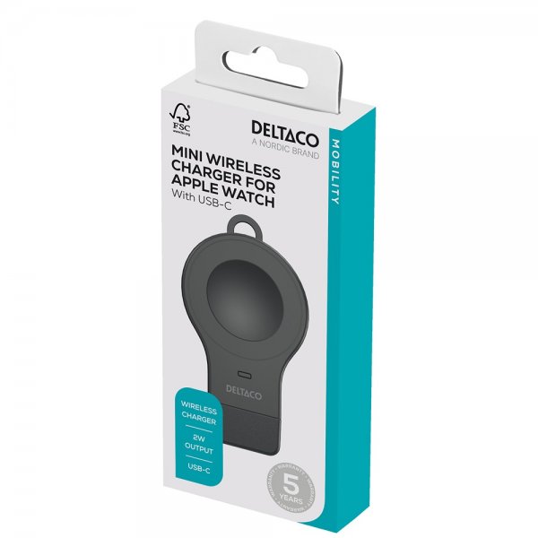 Deltaco Apple Watch -laturi, minilankalaturi USB-C