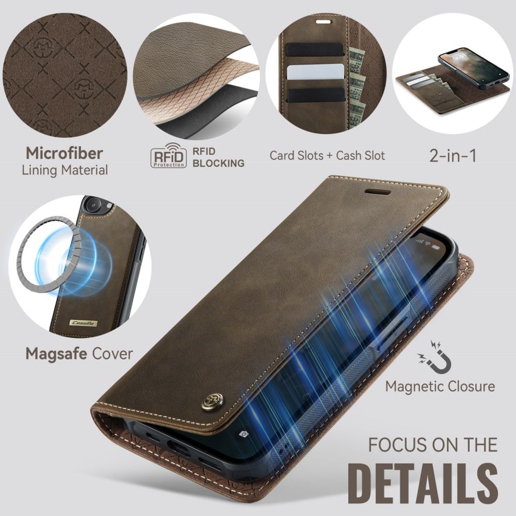 CaseMe iPhone 16e/iPhone 17e Kotelo C49 Series Ruskea