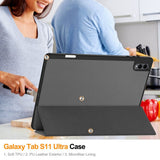 Samsung Galaxy Tab S11 Ultra/S12 Ultra Kotelo Tri-Fold Kynäloukero Harmaa
