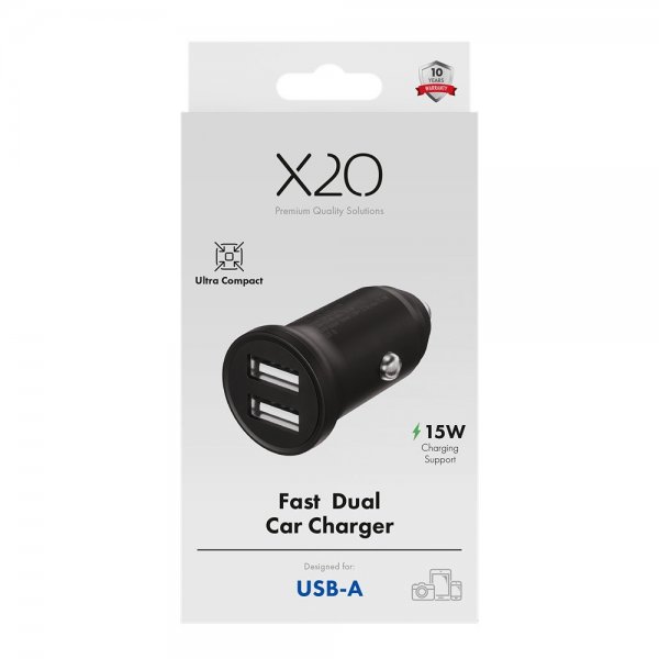 X2O autolaturi 2x12W USB-A Musta