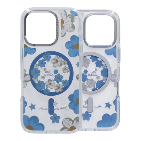 iPhone 16 Pro Kuori kukkakuvio MagSafe Sininen