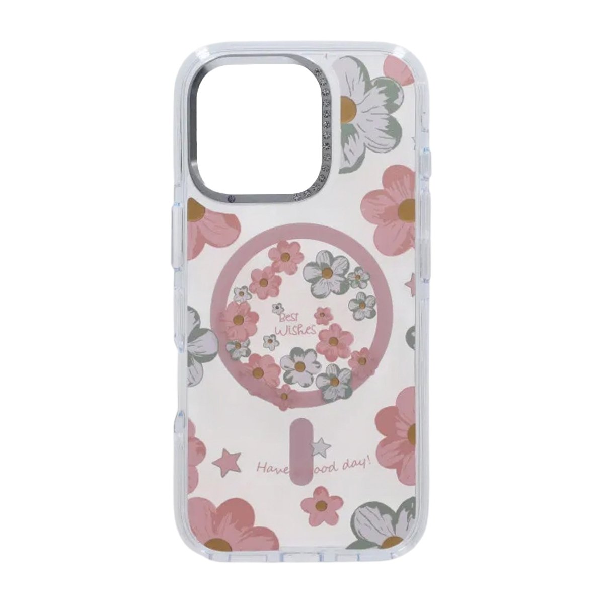iPhone 16 Pro Max Kuori kukkakuvio MagSafe Vaaleanpunainen
