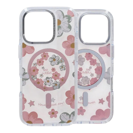 iPhone 16 Pro Kuori kukkakuvio MagSafe Vaaleanpunainen