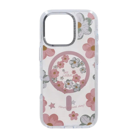 iPhone 16 Pro Kuori kukkakuvio MagSafe Vaaleanpunainen