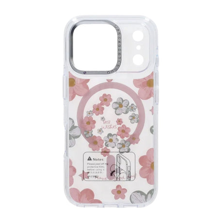 iPhone 17 Pro Max Kuori kukkakuvio MagSafe Vaaleanpunainen