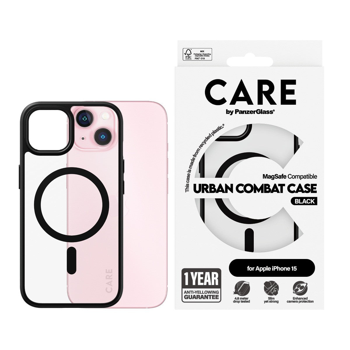 CARE by PanzerGlass iPhone 15 Kuori Urban Combat MagSafe Musta