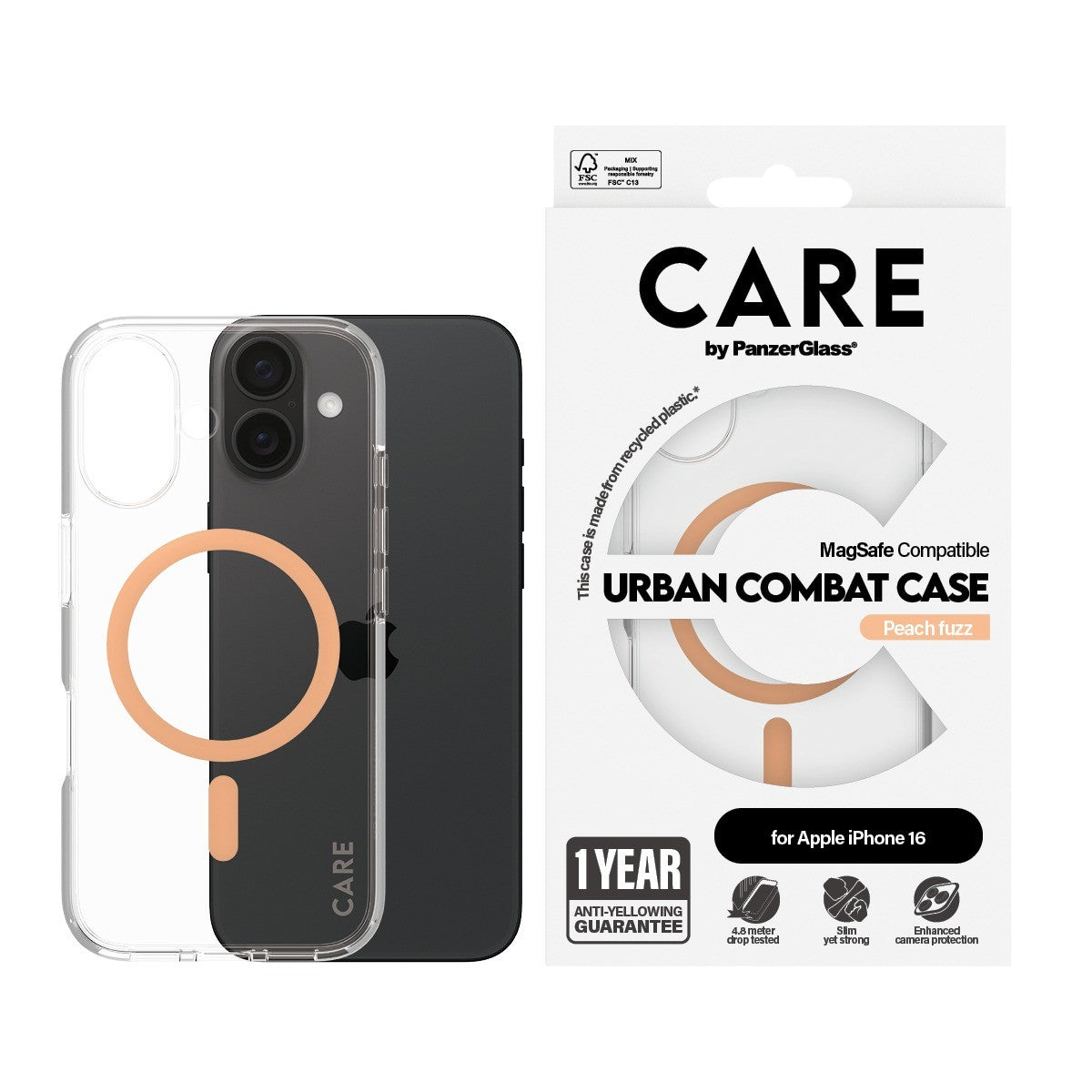 CARE by PanzerGlass iPhone 16 Kuori Urban Combat MagSafe Peachy