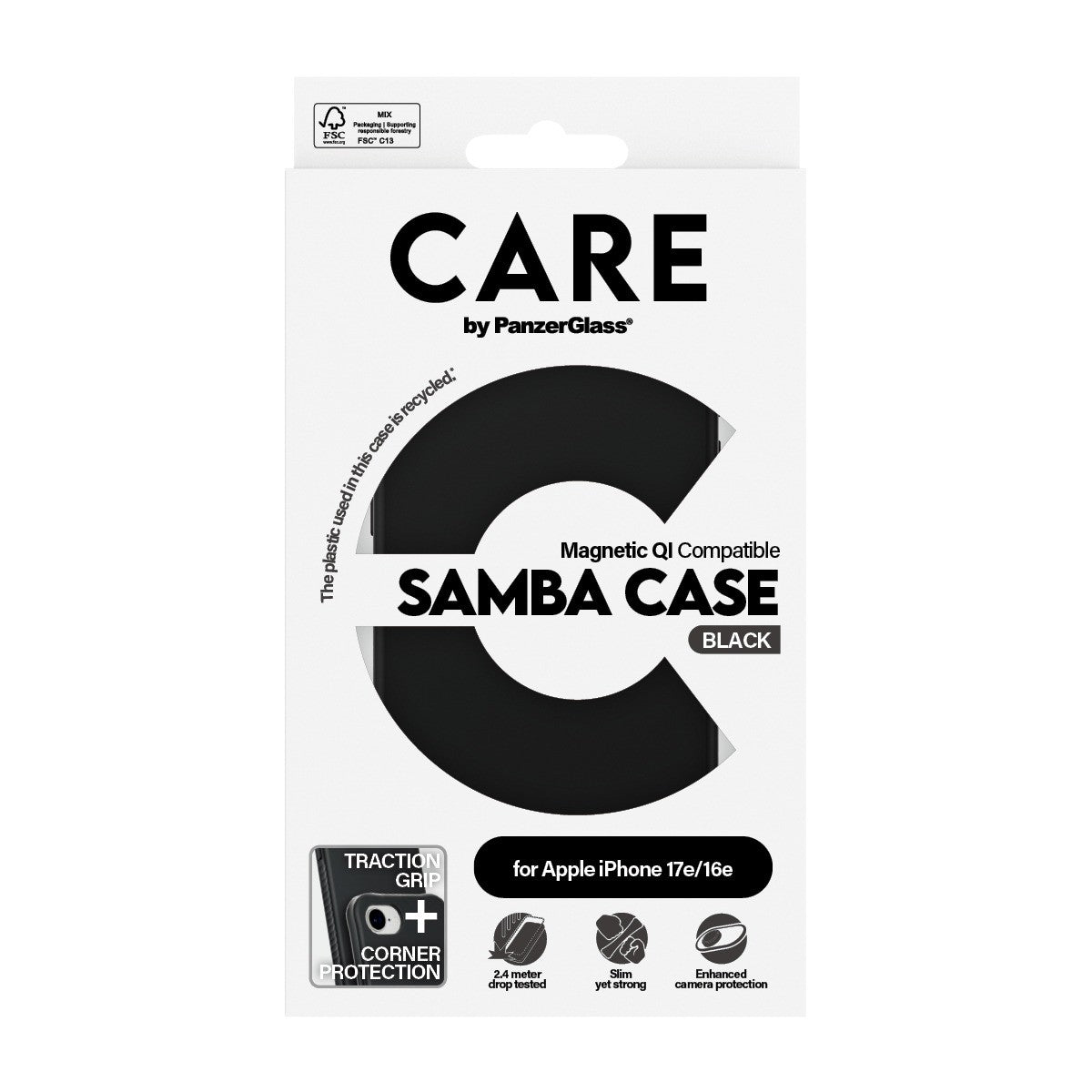 CARE by PanzerGlass iPhone 16e/iPhone 17e Kuori Samba MagSafe Musta
