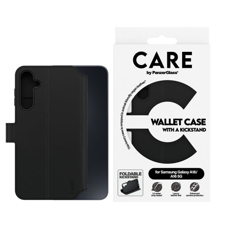CARE by PanzerGlass Samsung Galaxy A16 Kotelo Wallet Kickstand Musta