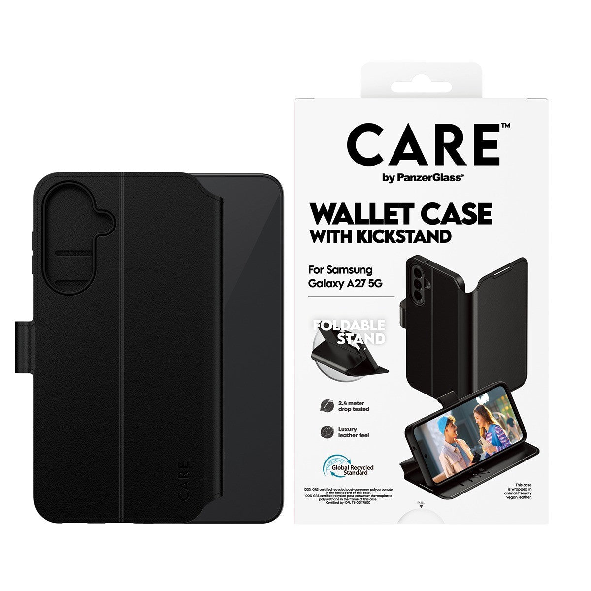 CARE by PanzerGlass Samsung Galaxy A27 Kotelo Wallet Kickstand Musta