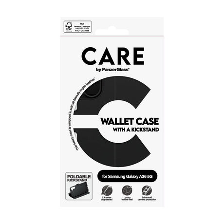 CARE by PanzerGlass Samsung Galaxy A36 Kotelo Wallet Kickstand Musta