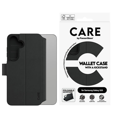 CARE by PanzerGlass Samsung Galaxy S25 Kotelo Wallet Kickstand Musta