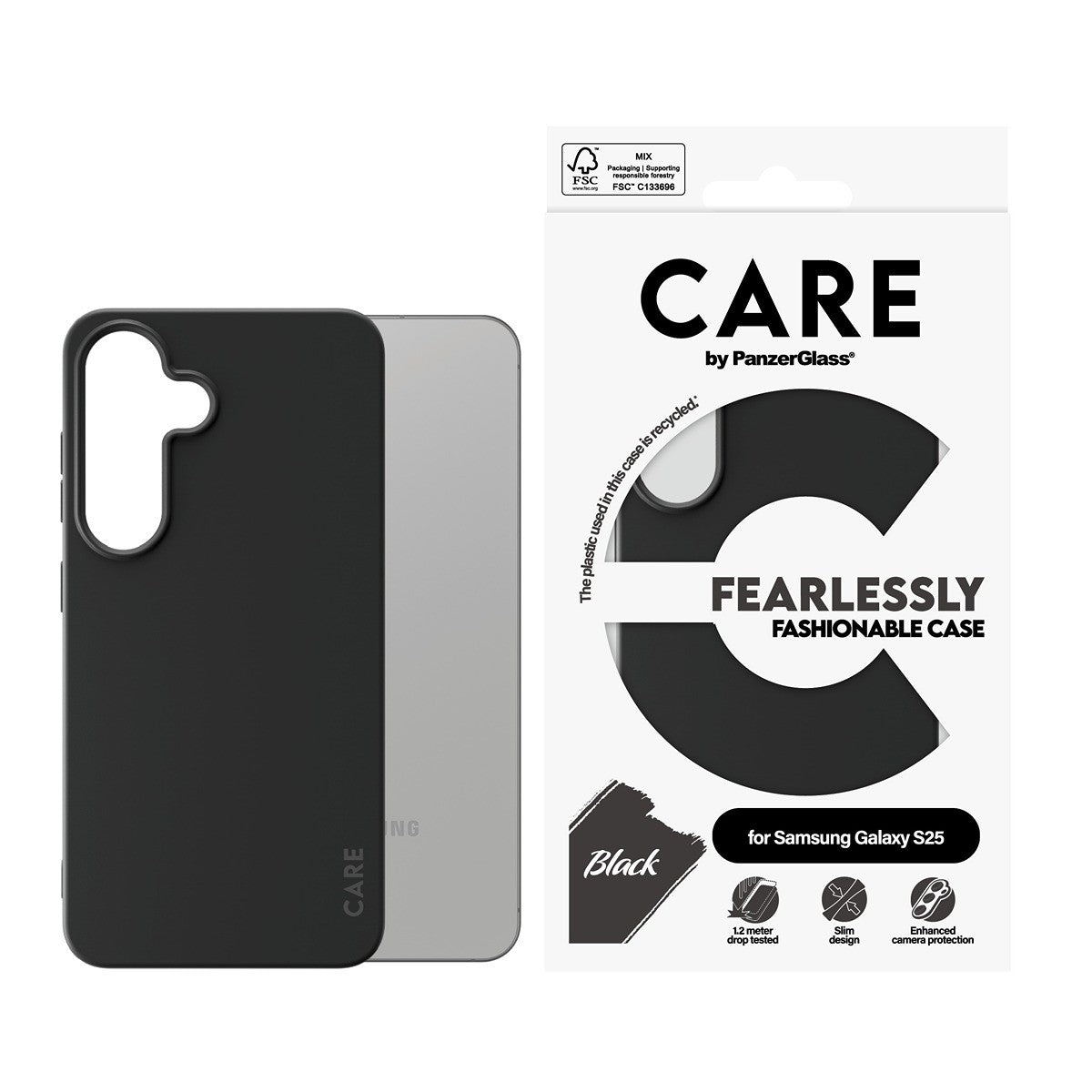 CARE by PanzerGlass Samsung Galaxy S25 Kuori Fashionable Musta