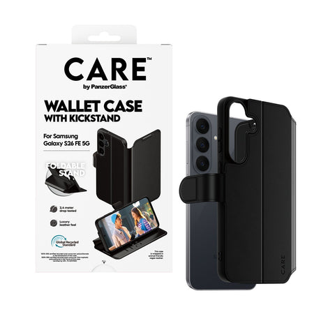 CARE by PanzerGlass Samsung Galaxy S26 FE Kotelo Wallet Kickstand Musta