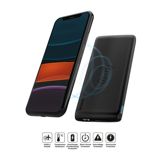 Champion Powerbank langattomalla latauksella 10 000 mAh 12W Musta
