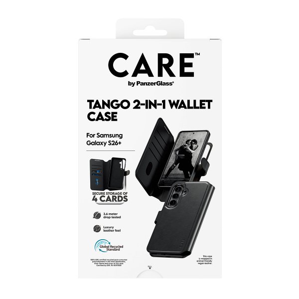 CARE by PanzerGlass Samsung Galaxy S26 Plus -kotelo Tango Two-in-One Wallet MagSafe Musta