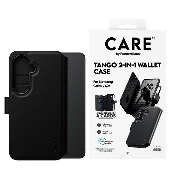 CARE by PanzerGlass Samsung Galaxy S26 -kotelo Tango Two-in-One Wallet MagSafe Musta