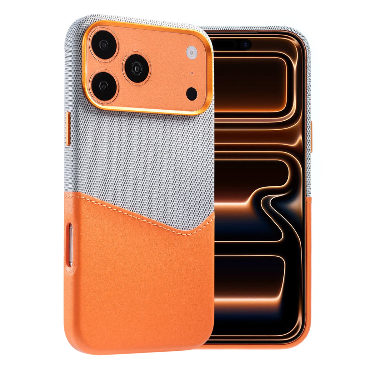 iPhone 17 Pro Max/iPhone 18 Pro Max Kuori nahkaa Korttipidike MagSafe Oranssi
