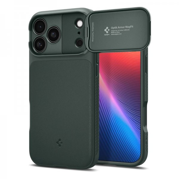 Spigen iPhone 17 Pro -kuori Optik Armor MagFit Abyss Green