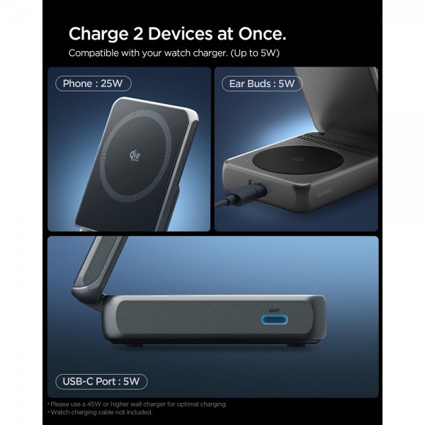 Spigen Essential 2-in-1 Taitettava Latausasema MagSafe Qi2 25W