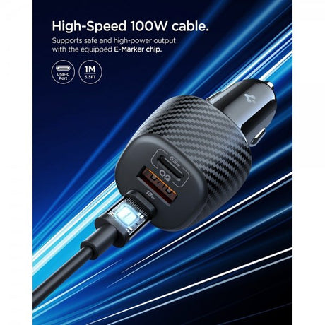 Spigen Essential autolaturi 113W 2xUSB-C 1xUSB-A musta
