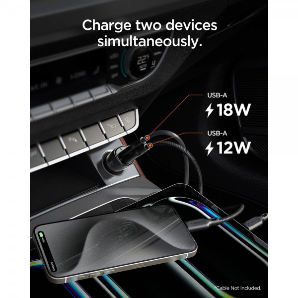 Spigen Essential Autolaturi 30W 2xUSB-A Musta