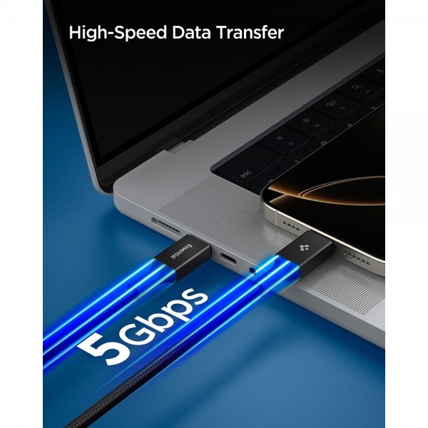 Spigen Essential -kaapeli kangas USB-C/USB-C 100W 1.5m musta