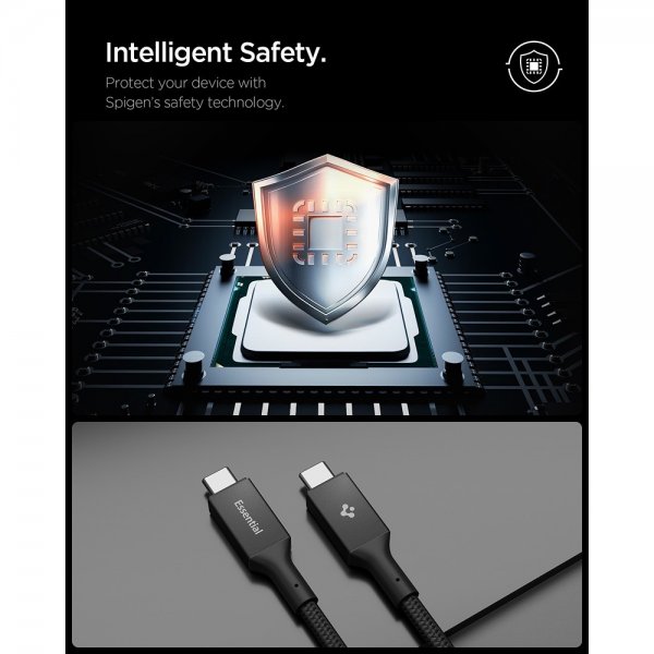 Spigen Essential -kaapeli kangas USB-C/USB-C 100W 1.5m musta