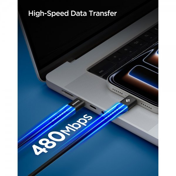 Spigen Essential -kaapeli kangas USB-C/USB-C 100W 1m musta
