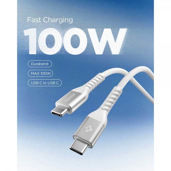 Spigen Essential Kabel Fabric USB-C/USB-C 100W 1m Valkoinen